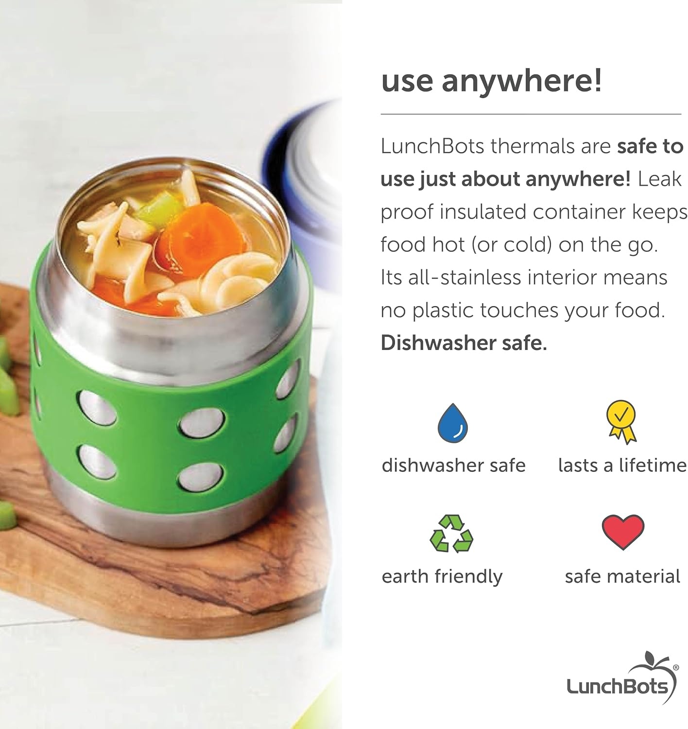 image:imageLunchBots Thermal 8 oz Insulated Stainless Food Jar Aqua DotsGreen