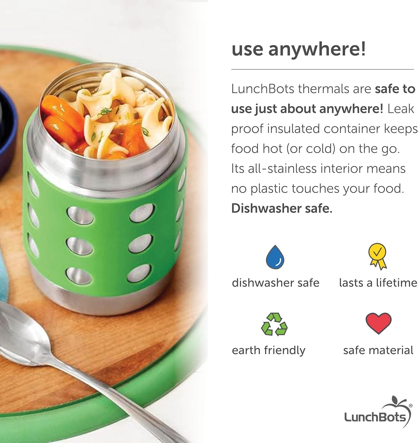 image:imageLunchBots Thermal 8 oz Insulated Stainless Food Jar Aqua DotsGreenNavy
