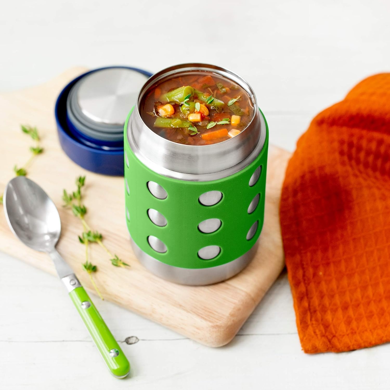 image:imageLunchBots Thermal 8 oz Insulated Stainless Food Jar Aqua DotsGreenNavy