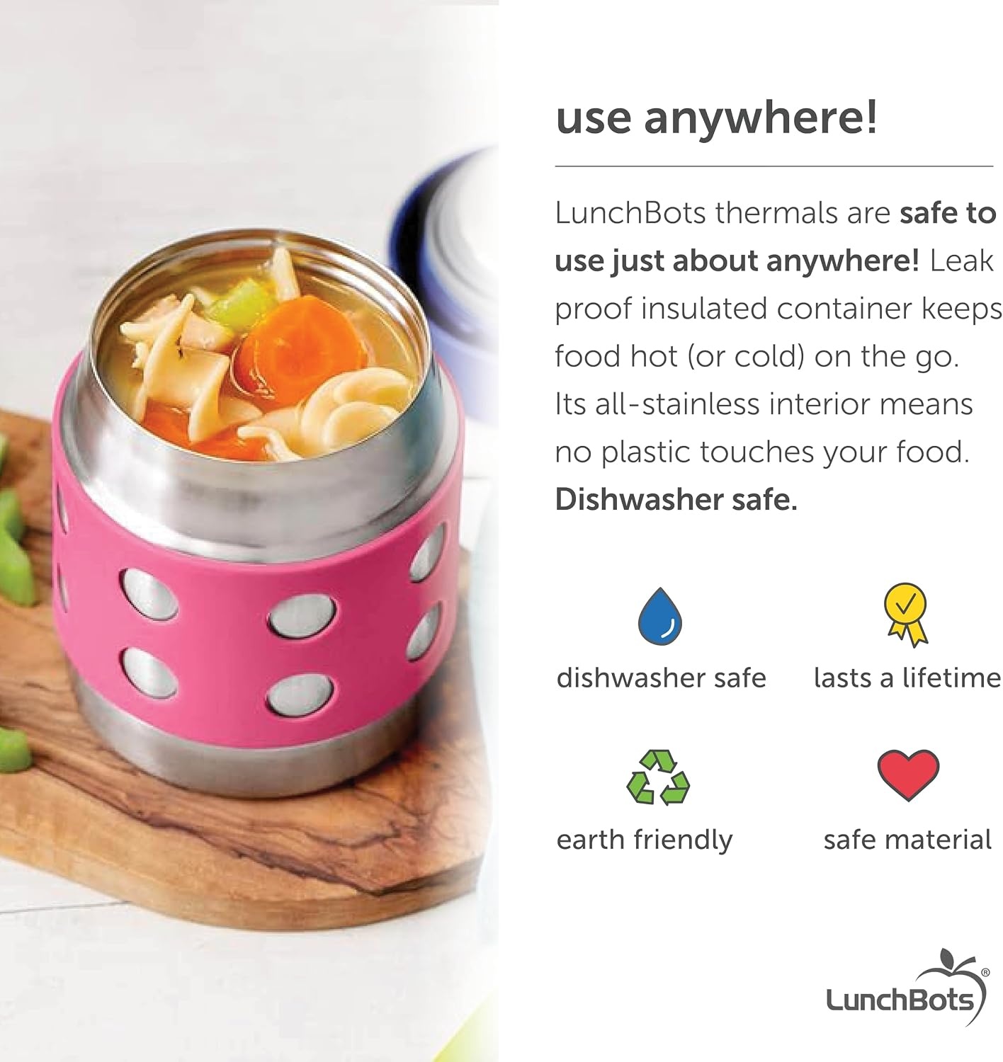 image:imageLunchBots Thermal 8 oz Insulated Stainless Food Jar Aqua DotsPinkNavy