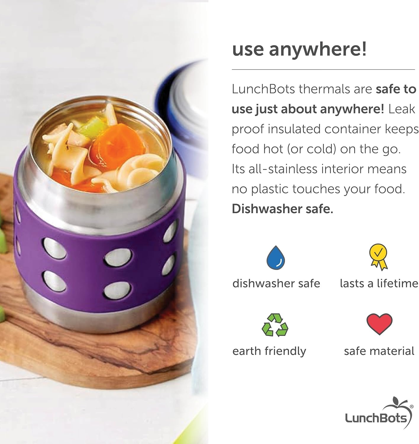 image:imageLunchBots Thermal 8 oz Insulated Stainless Food Jar Aqua DotsPurpleNavy