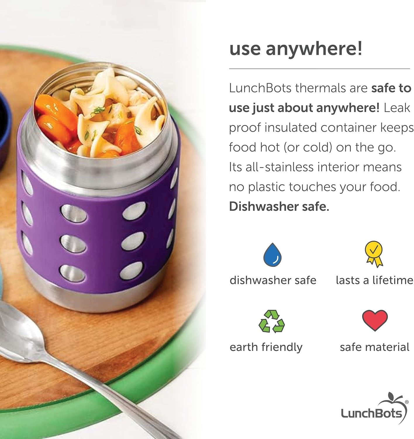 image:imageLunchBots Thermal 8 oz Insulated Stainless Food Jar Aqua DotsPurpleNavy
