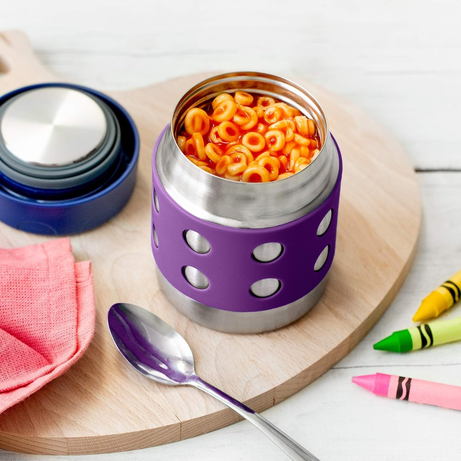 image:imageLunchBots Thermal 8 oz Insulated Stainless Food Jar Aqua DotsPurpleNavy