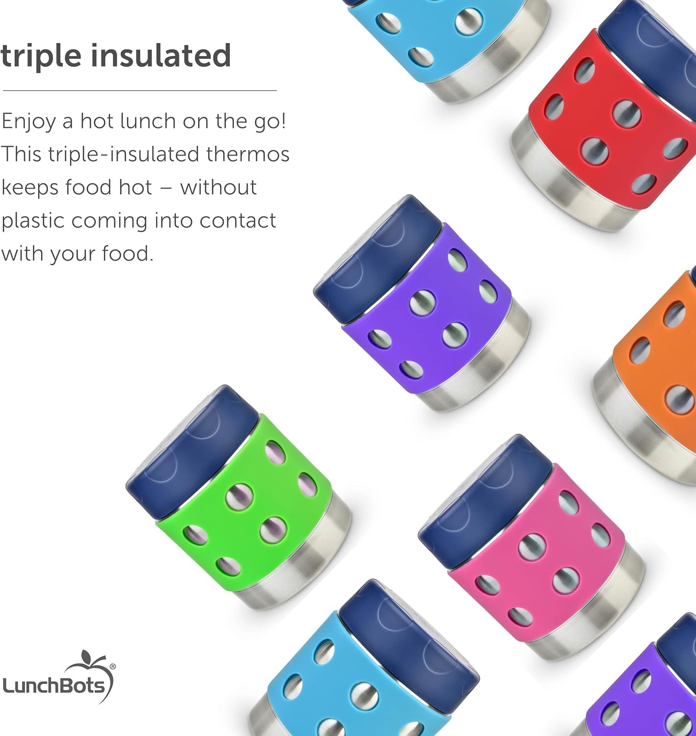 image:imageLunchBots Thermal 8 oz Insulated Stainless Food Jar Aqua DotsPurpleNavy