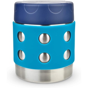 LunchBots Thermal 8 oz Insulated Stainless Food Jar Aqua Dots(Aqua-Navy)