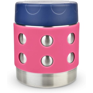 LunchBots Thermal 8 oz Insulated Stainless Food Jar Aqua Dots(Pink-Navy)